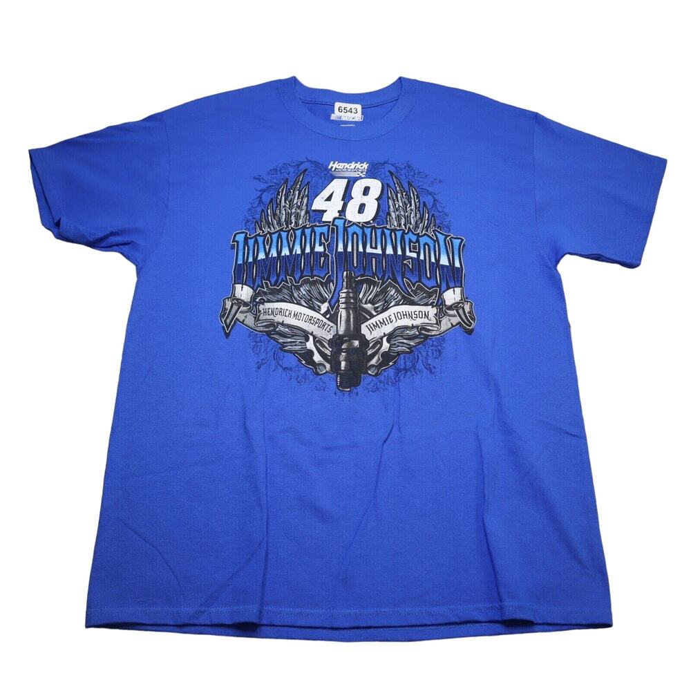 Nascar Shirt Mens L Blue 48 Jimmy Johnson Short Sleeve Casual Racing
